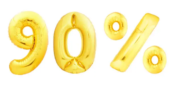 Photo of Golden number made of inflatable balloon isolated on white background