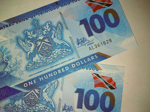 Trinidad and Tobago one hundred (100) dollar bills. New polymer bills