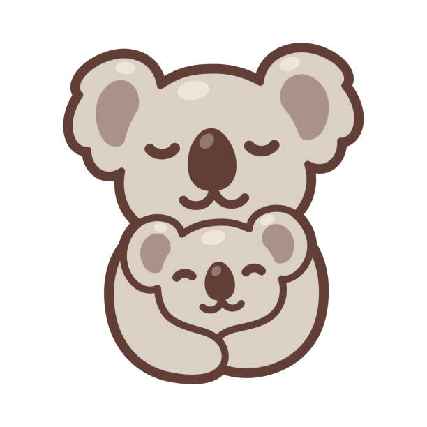 illustrazioni stock, clip art, cartoni animati e icone di tendenza di koala mamma e bambino - koala australian culture cartoon animal