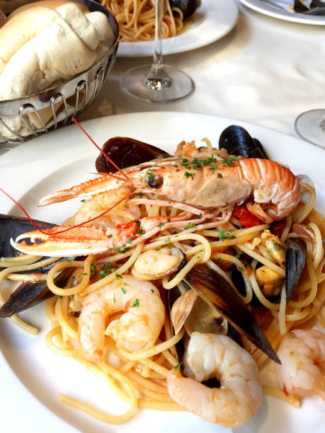istock Plate with sea food pasta 1203563606