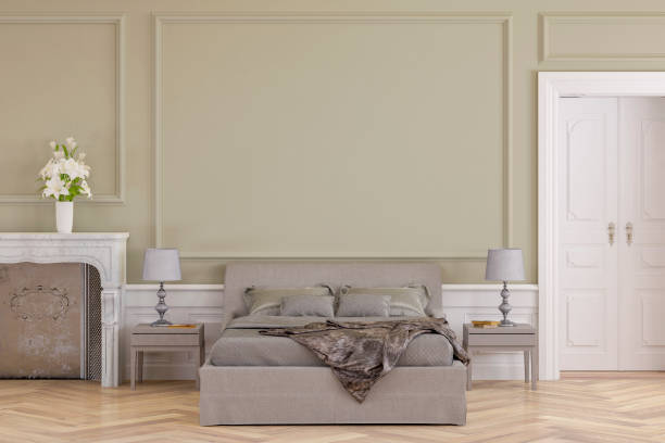 istock Glamour bedroom with decoration and fireplace 1203563878