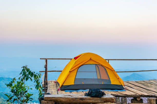 istock Camping tents on the mountain. 1203563896