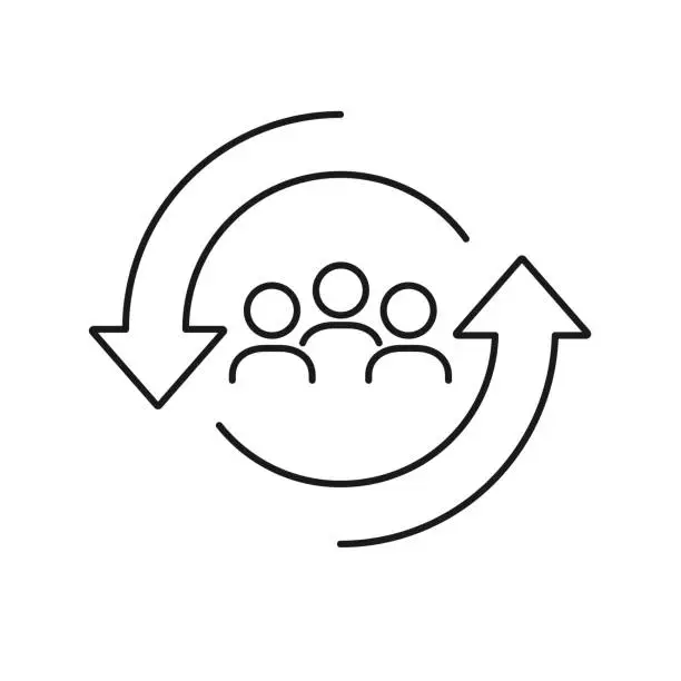 Vector illustration of Personnel change line icon. People in round cycle symbol. Human resource concept. Vector illustration can be used for topics like rotation, HR, personnel, management