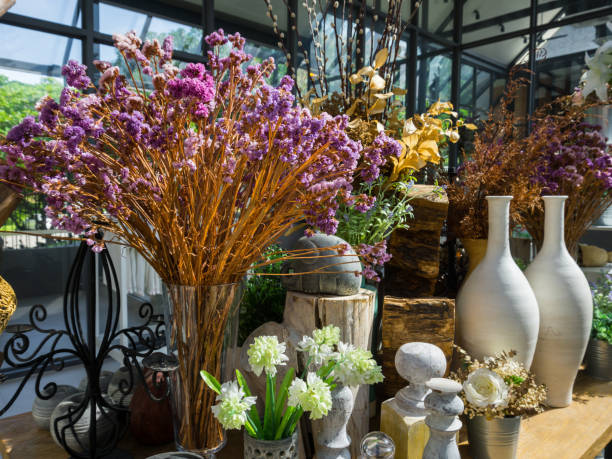 istock Vintage style interior decoration with various flowers 1203566887