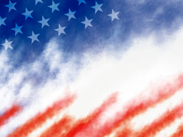 usa lub amerykańska flaga flaszer na białym tle ilustracji wektora - american flag fourth of july watercolor painting painted image zdjęcia i obrazy z banku zdjęć