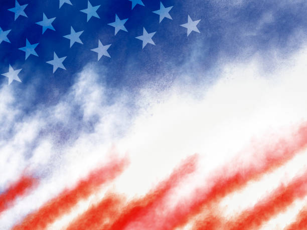 banner de pincel de bandeira americana ou eua na ilustração de vetores de fundo branco - american flag fourth of july watercolor painting painted image - fotografias e filmes do acervo