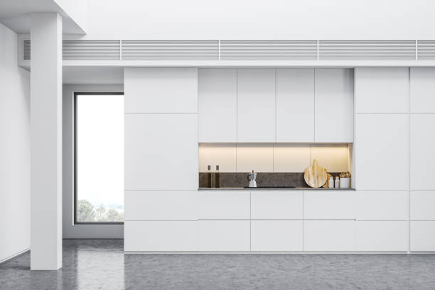 istock Industrial style kitchen interior with countertops 1203578087