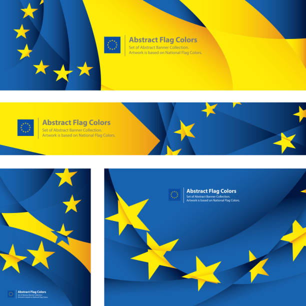 ilustraciones, imágenes clip art, dibujos animados e iconos de stock de bandera europea abstracta, obra de arte de la ue (arte vectorial) - european community european union flag europe flag