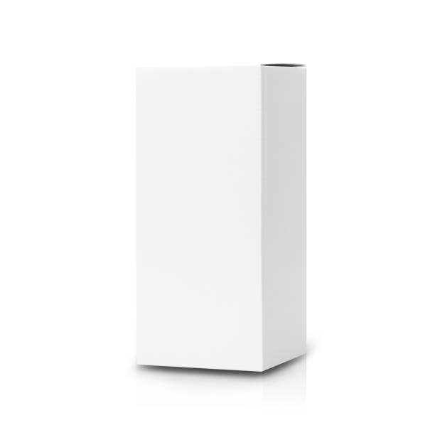 istock White box product tall shape packaging in front view isolated on white background with clipping path 1203580566