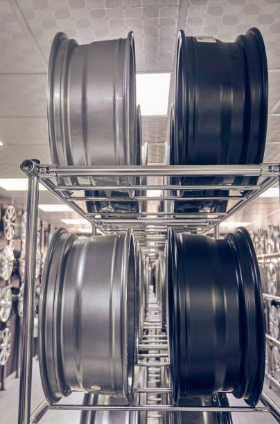istock Alloy car wheels in a store 1203580898