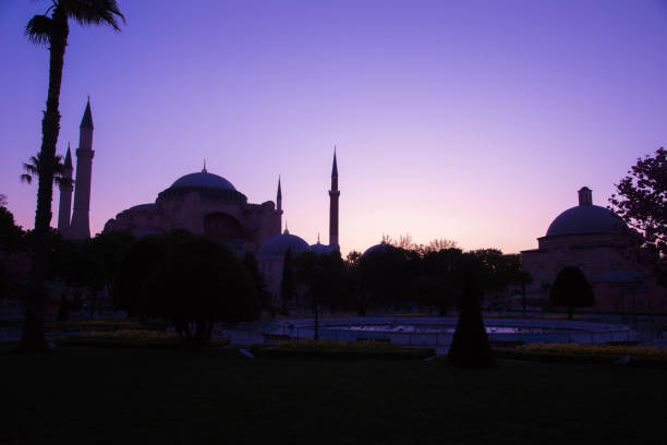 Silhouette of Hagia Sofia in Istanbul at dawn