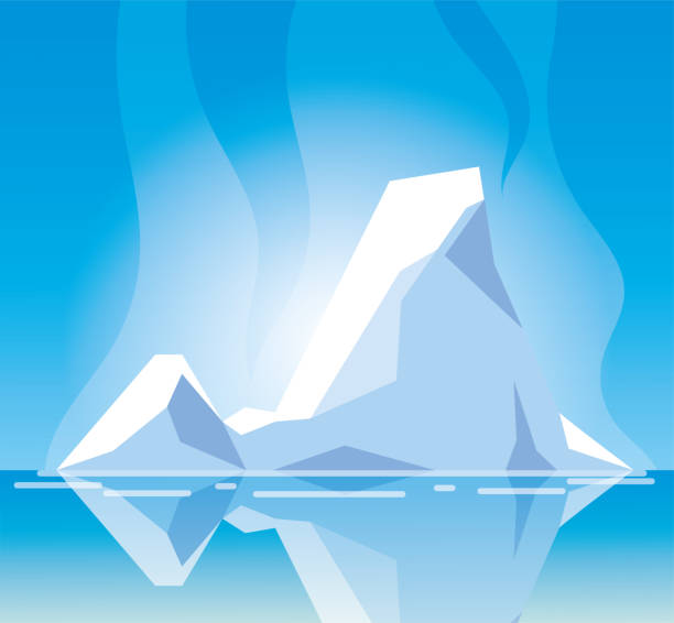 ilustraciones, imágenes clip art, dibujos animados e iconos de stock de paisaje ártico con cielo azul y iceberg, polo norte - tip of the iceberg