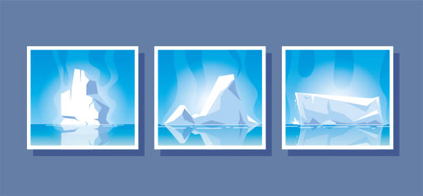 ilustraciones, imágenes clip art, dibujos animados e iconos de stock de conjunto de iceberg o glaciar ártico a la deriva - tip of the iceberg