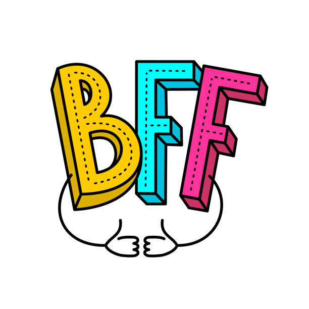 ilustraciones, imágenes clip art, dibujos animados e iconos de stock de bff - mejores amigos para siempre logotipo colorido. con dos manos como con los pulgares hacia arriba. ancho de carrera ajustable. - bff