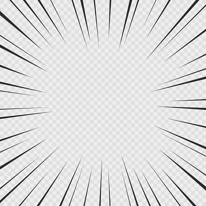 Background of comic book action lines. Speed lines Manga frame isolated on transparent background. Vector graphic design.