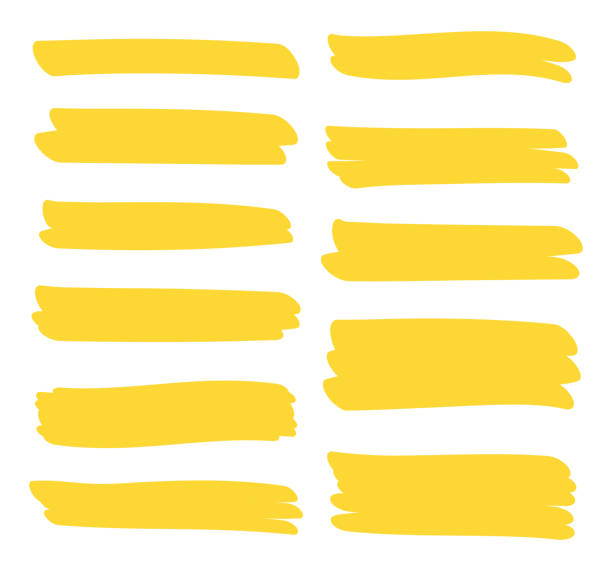установите различные желтые маркерные штрихи маркера. кисть перо подчеркивают линии. иллюстрация вектора - highlighter felt tip pen yellow pen stock illustrations