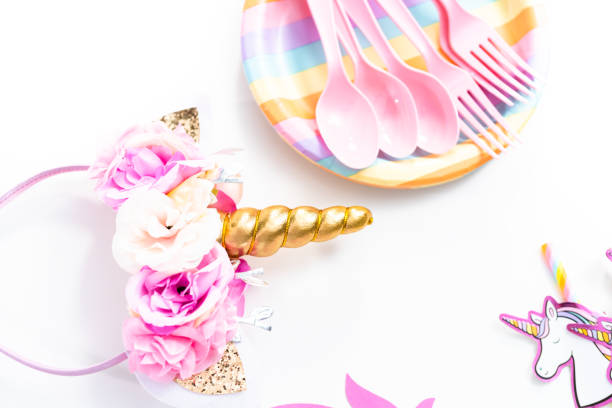 Objects for unicorn themed kids birthday party.