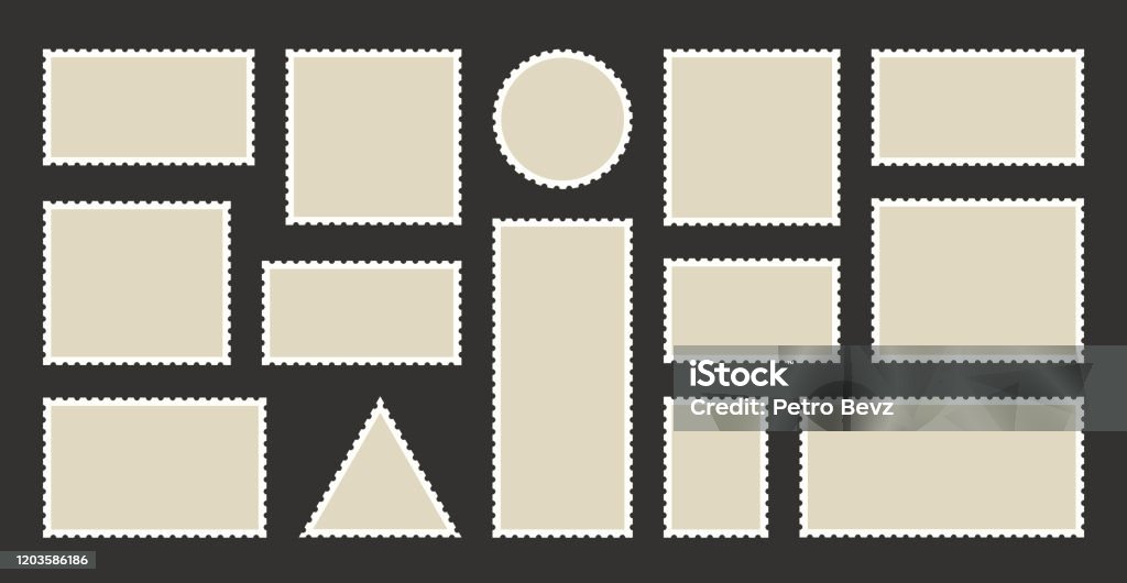 Postal Sticker Templates Set Blank Postage Stamptoothed Border Mailing Postal Sticker Template ...