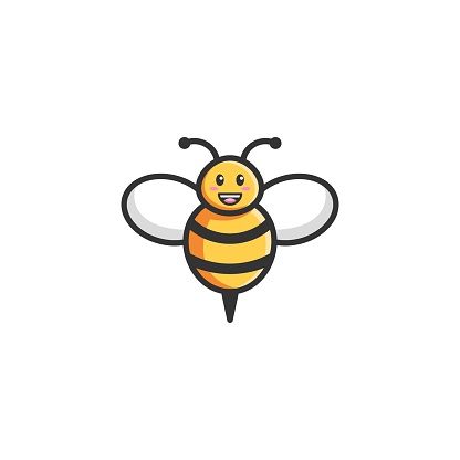 Vector Illustration Happy Bee Simple Mascot Style.