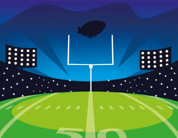 Vector illustration of american football field with bright lights