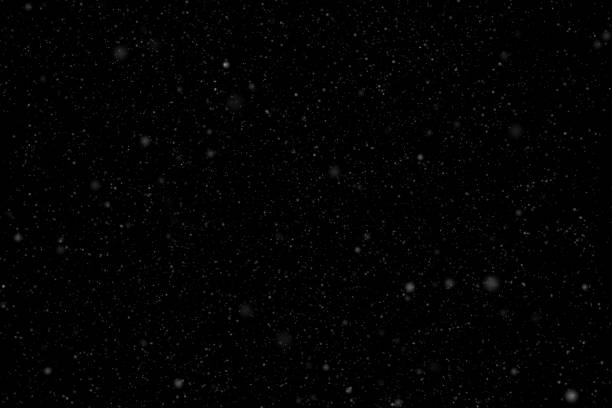 istock Snow or snowflake storm falling. White dots falling powder glitter confetti. Explosion on black background for overlay, abstract illustration 1203592160