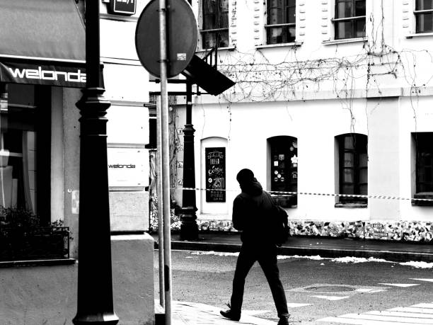 Moscow, Russia - February 01, 2020: a man is walking on the street