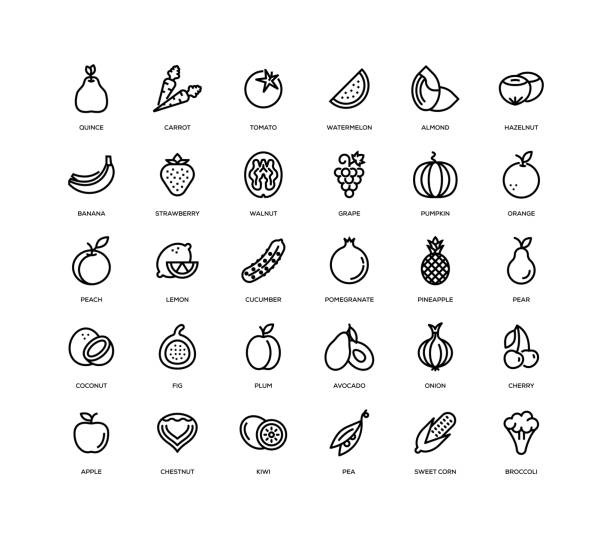 obst gemüse icon set - corn fruit vegetable corn on the cob stock-grafiken, -clipart, -cartoons und -symbole