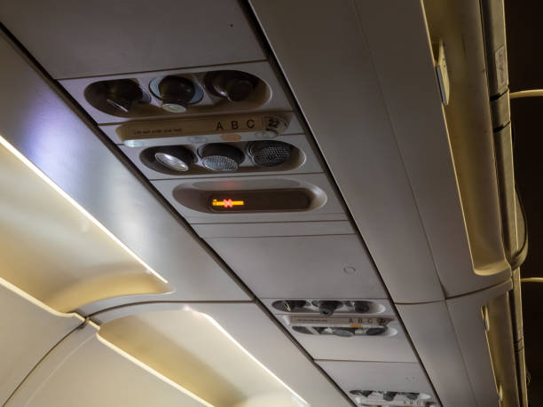 istock No smoking crossed out cigarette symbol turned on inside passenger airplane 1203596669