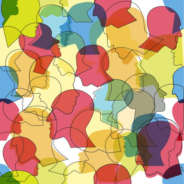 istock Seamless pattern of  crowd of many different people profile heads. 1203600171