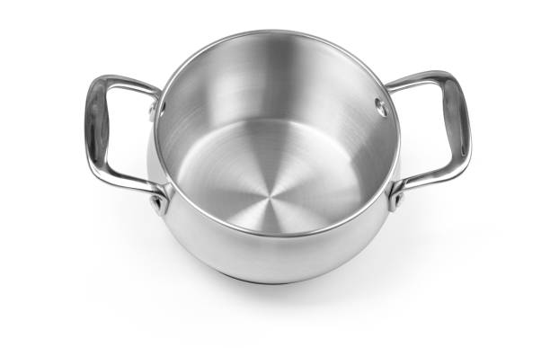 istock Stainless steel cooking pot isolated over white background 1203601633