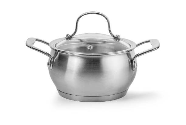 istock Stainless steel cooking pot isolated over white background 1203601642