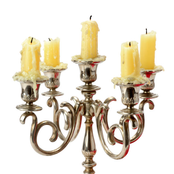 istock Retro candlesticks with candles, isolated on white background. 1203601881