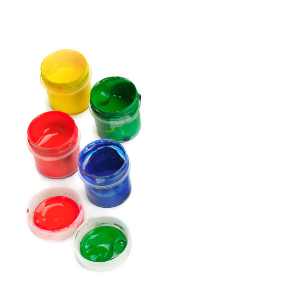istock Gouache paint isolated on a white background. Free space for text. 1203601897