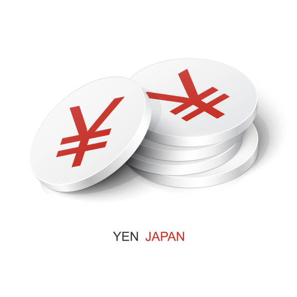 ilustraciones, imágenes clip art, dibujos animados e iconos de stock de pila de fichas blancas con signo de yen - coin china japanese currency finance