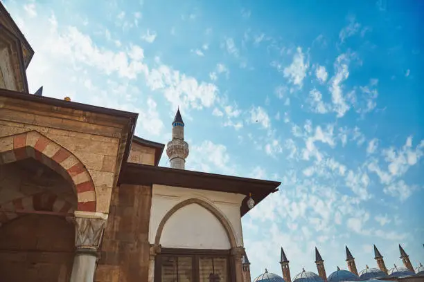 Photo of Mevlana tomb and Selimiye mosque at Konya, Turkey known also as mevlana kulliyesi or mevlana turbesi and Selimiye camii