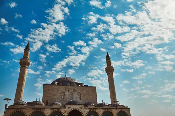 Photo of Mevlana tomb and Selimiye mosque at Konya, Turkey known also as mevlana kulliyesi or mevlana turbesi and Selimiye camii