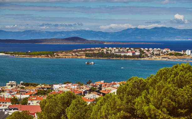 Views of Ayvalik town onCunda island at Aegean side of Turkey stock photo