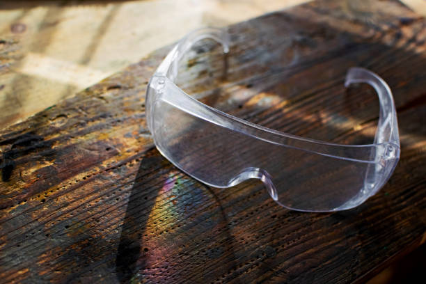 istock Craftsman tool for man worker. Glasses safety on the desktop. 1203609385
