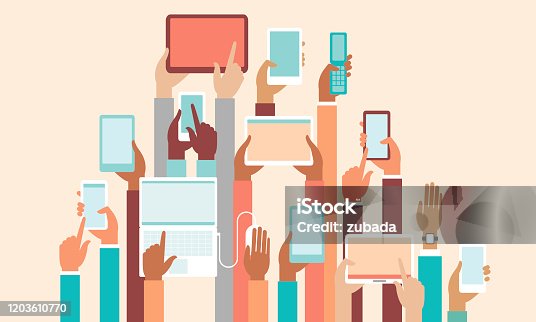 istock Human hands holding various smart devices copyspace design 1203610770