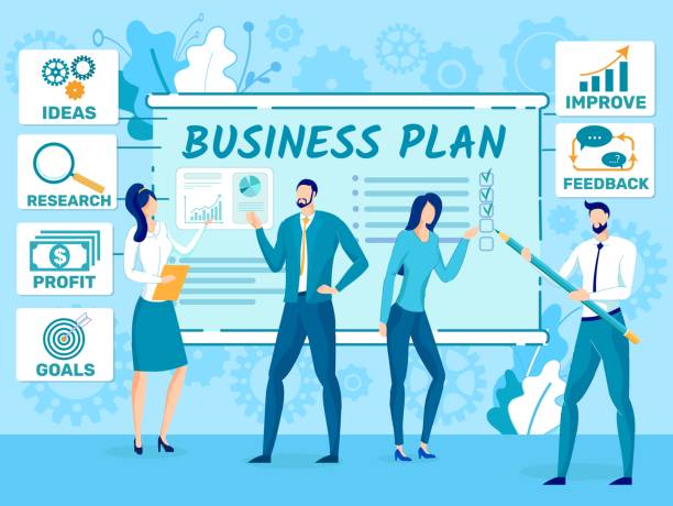 Business Plan for New Company Flat Vector Concept Business Plan for New Company, Startup Success Strategy Planning Flat Vector Concept. Business Leaders, Financial Experts, Entrepreneurs Team Searching, Discussing Ideas, Doing Research Illustration business plan document stock illustrations