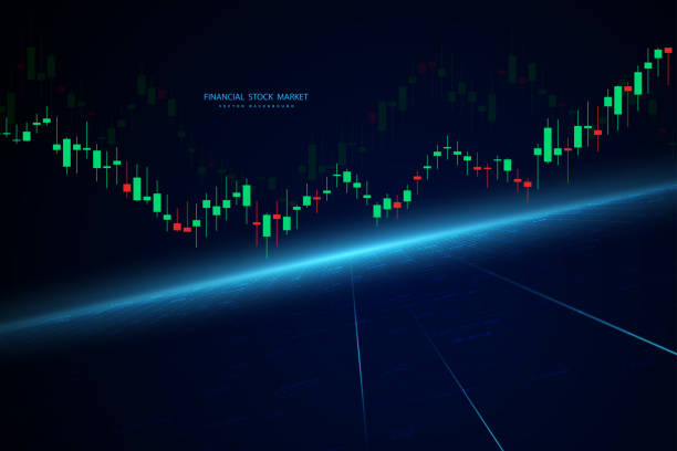 istock Stock market graph or forex trading chart for business and financial concepts, reports and investment on dark background . Vector illustration 1203614823