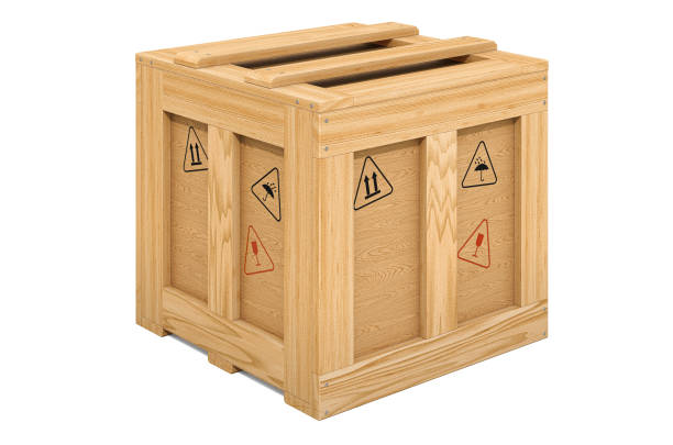istock Wooden box, crate or parcel. 3d rendering isolated on white background 1203617448