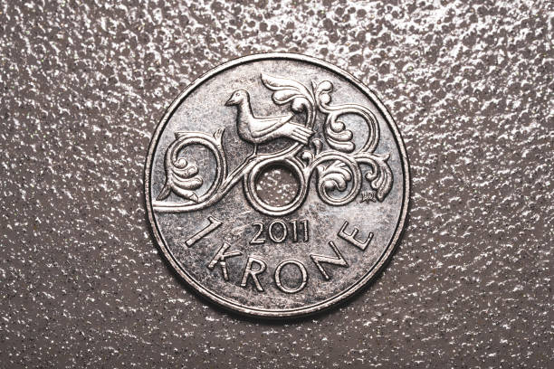norwegische metallmünze mit bezeichnung einer norwegischen krone, 1 nok - collection coin silver advice stock-fotos und bilder