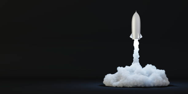 istock Rockets being launched, success and growth concepts, original 3d rendering 1203626496
