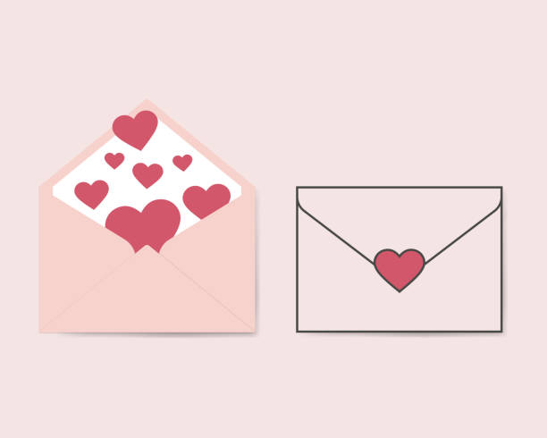 ilustrações, clipart, desenhos animados e ícones de vector romântico ícone rosa envelope rosa. no envelope há um cartão com coração. ilustração de uma carta de amor em estilo plano - mail correspondence romance passion