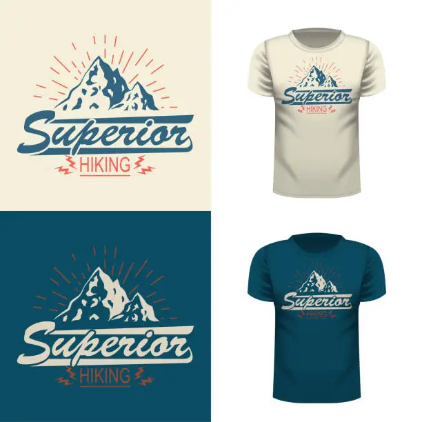 Vector illustration of Mountain theme. Superior hiking. Adventure outdoors. Vector image for t-shirts or other uses.