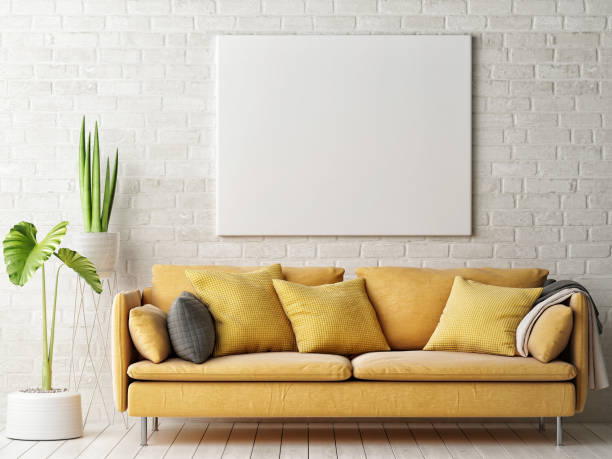 istock Mock up poster, Living room with yellow sofa 1203630115