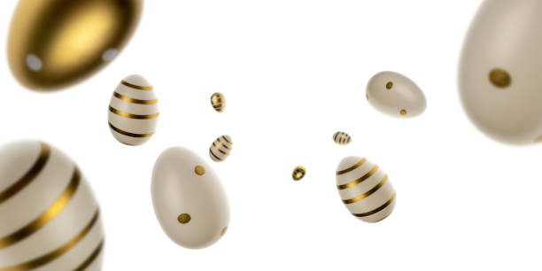 istock Happy Easter background. golden shine decorated eggs isolated on white. For greeting card, promotion, poster, flyer, web-banner, article 1203631298