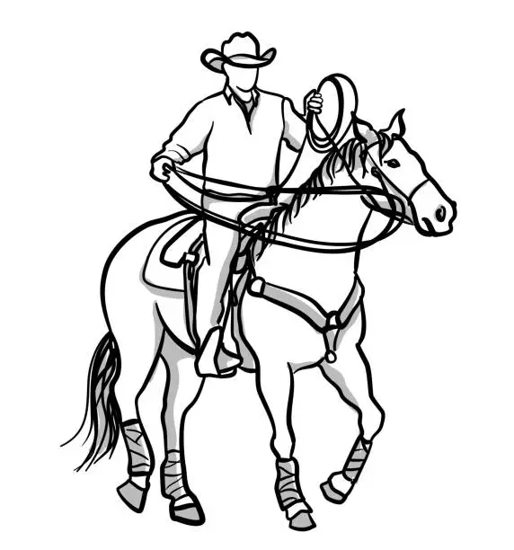 Vector illustration of CowboyAtWorkSketch