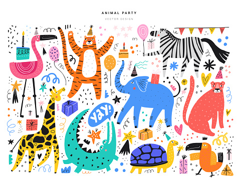 istock Exotic animals and event symbols illustrations set 1203642471